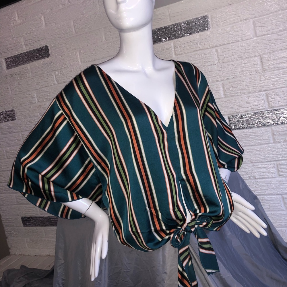 Teal striped butterfly cut blouse